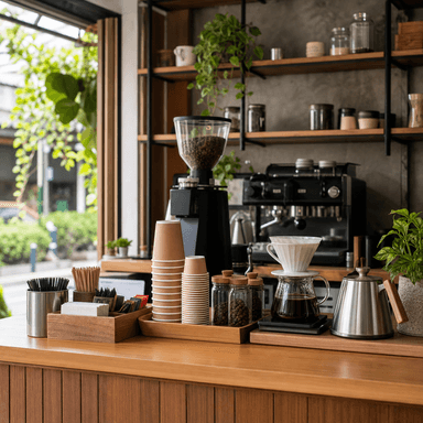 Lapak kopi UMKM siap melayani pelanggan kantor